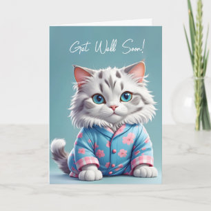 Carte Allez Bien Bientôt Chat En Pyjama