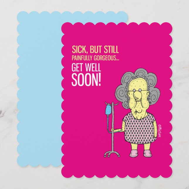 Carte Allez-y bientôt - lady cartoon rose (Devant / Derrière)