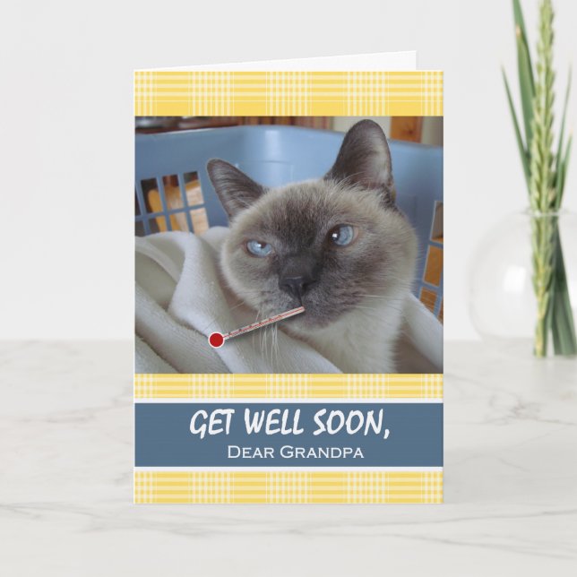 Carte Allez-y bientôt pour grand-père, chat malade dans  (Devant)