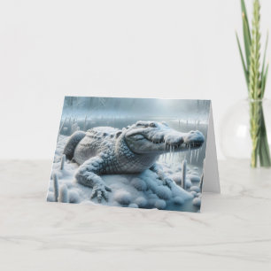 Carte Alligator D'Anniversaire Dans Un Marécage De Neige