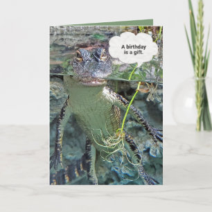 Carte alligator dans l'eau d'étang humour d'anniversaire