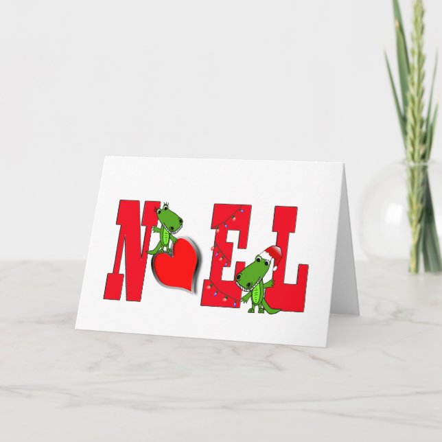 Carte Alligator Noel Heart Cute sur blanc (Devant)