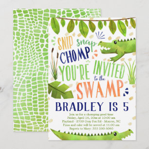 Carte Alligator ou Crocodile Anniversaire Fête Invitatio