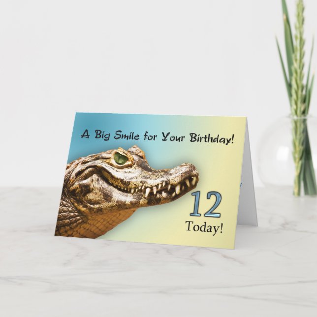 Carte alligator souriante 12e anniversaire (Devant)