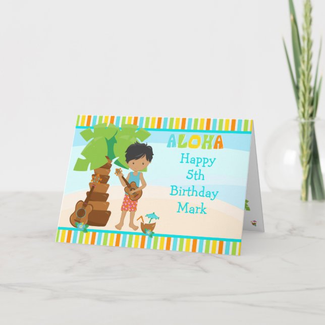 Carte Aloha African American Boy Anniversaire (Devant)