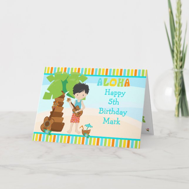 Carte Aloha Black Hair Boy Anniversaire (Devant)
