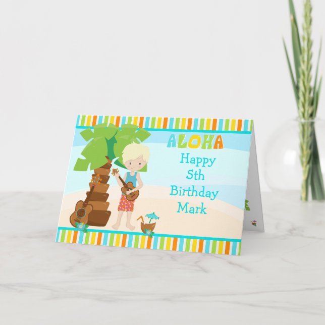Carte Aloha Blonde Hair Boy Anniversaire (Devant)
