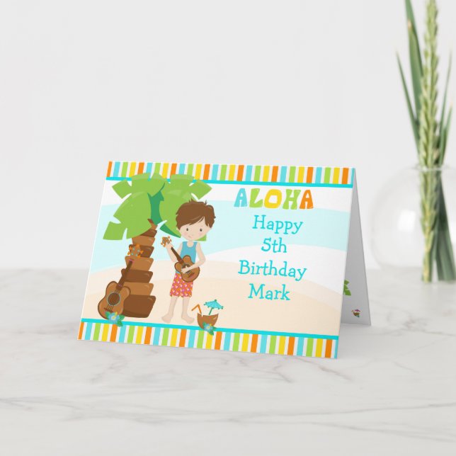 Carte Aloha Brown Hair Boy Anniversaire (Devant)
