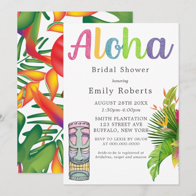 Carte Aloha Hawaii Fête des mariées à thème (Devant / Derrière)