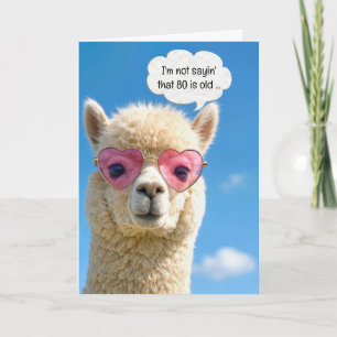 Carte Alpaca 80 ans Lunettes en forme de cœur rose