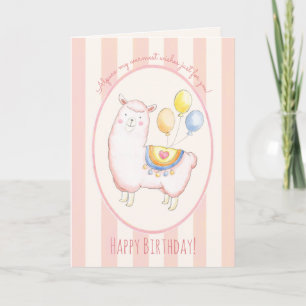 Carte Alpaca à l'aquarelle avec ballon rose pastel pour