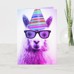 Carte Alpaca en lunettes et Casquette de fête, Anniversa