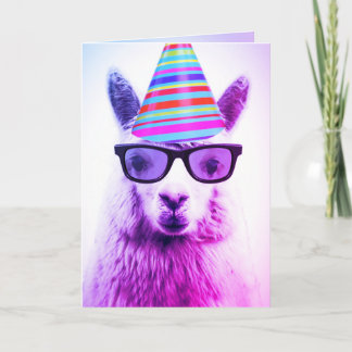 Carte Alpaca en lunettes et Casquette de fête, Anniversa