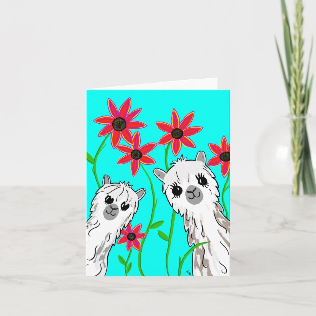 Carte Alpaca et fleurs rouges (Devant)