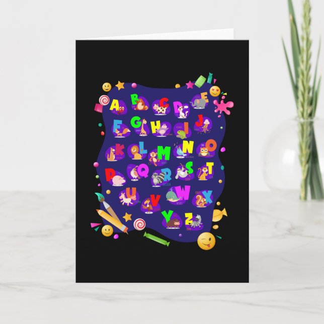 Carte Alphabet Animaux Début de l'école Filles Garçons (Devant)