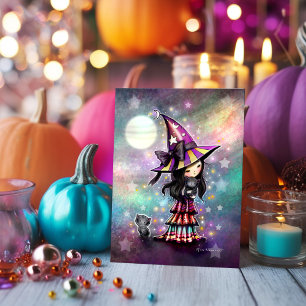 Carte Amateur de petit chat Sorcière d'Halloween et chat