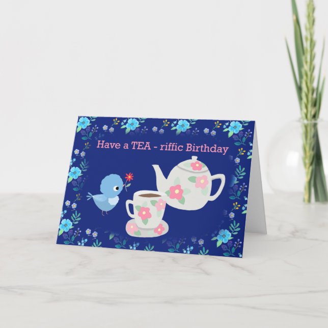 Carte Amateur de thé Cute nourriture pun rétro look heur (Devant)