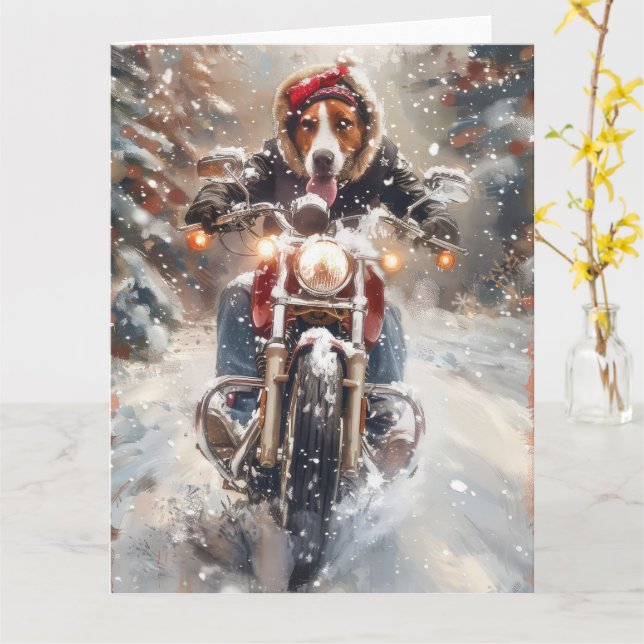Carte Américain Anglais Foxhound équitation vélo Noël (Fleur jaune)
