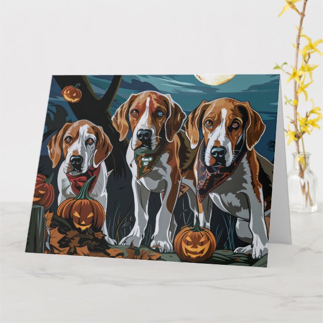Carte Américain Anglais Foxhound Halloween Éffrayant (Fleur jaune)