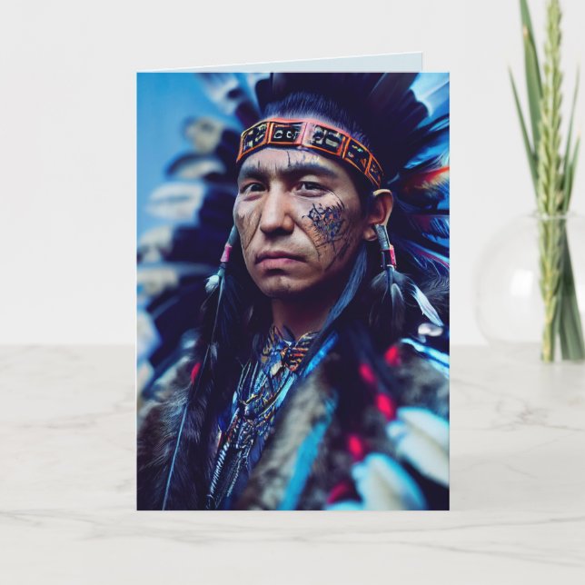 CARTE AMÉRICAIN INDIAN CHIEF PHOTO ANNIVERSAIRE GRANDES  (Devant)
