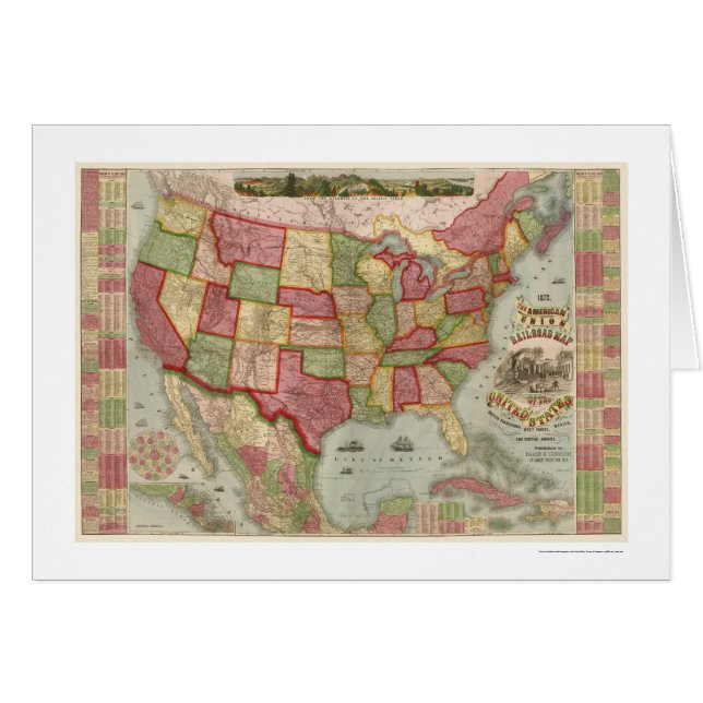 Carte américaine 1872 de chemin de fer des (Devant horizontal)