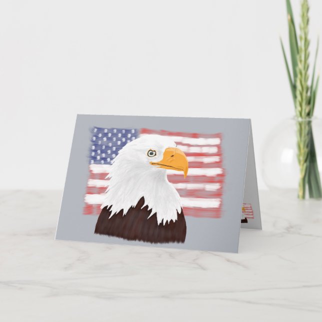 Carte American Bald Eagle and Flag - transparent sur gri (Devant)