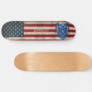 Carte American Blue Asian Dragon Skateboard person