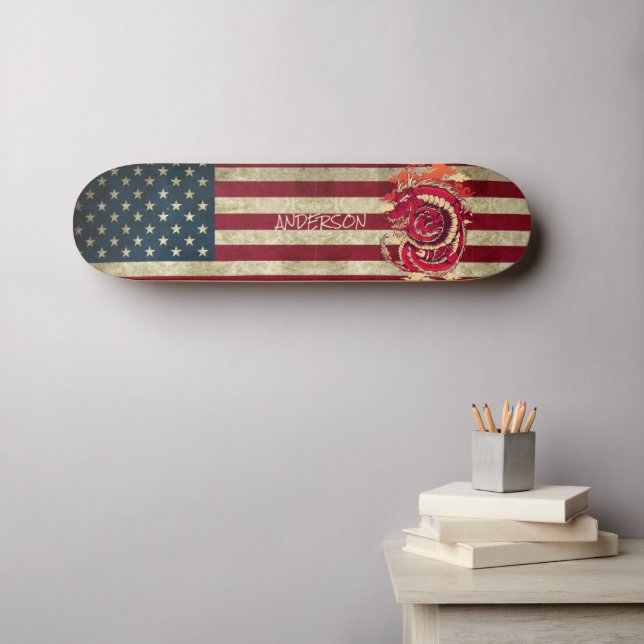 Carte American Blue Asian Dragon Skateboard person (Art mural (Horz))