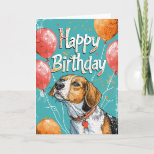 Carte American English Foxhound avec ballons Anniversair