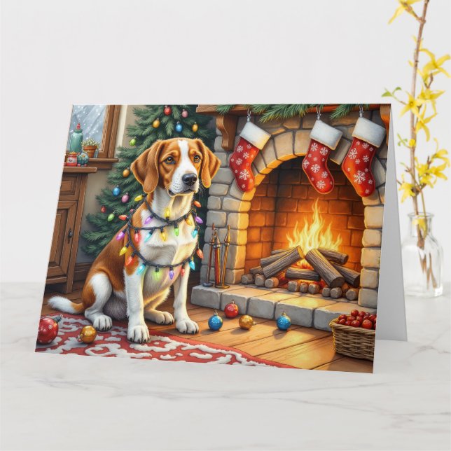 Carte American English Foxhound Christmas Lights  (Fleur jaune)