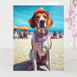 Carte American English Foxhound on Beach, cadeau d'été