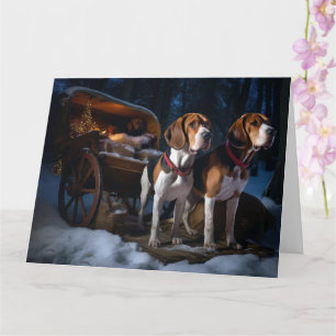 Carte American English Foxhound Snowy Sleigh Noël