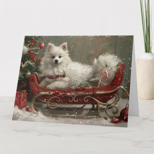 Carte American Eskimo Chien Festif de Noël (Devant)