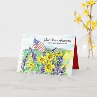 Carte American Flag Garden Flowers God Bless 