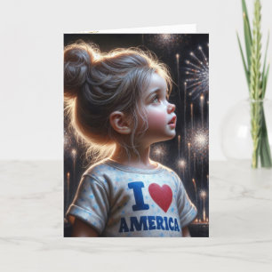 Carte American Girl Watching Fireworks