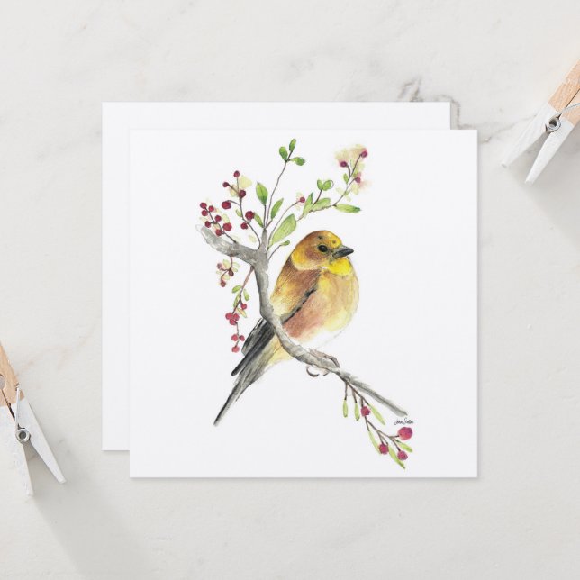 Carte American Goldfinch Bird Berries (Devant/Arrière en situation)