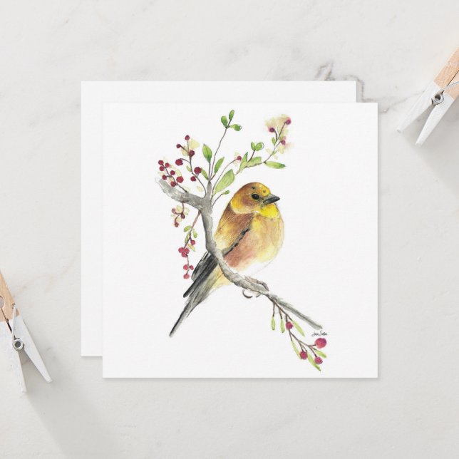 Carte American Goldfinch Bird Berries (Devant/Arrière en situation)