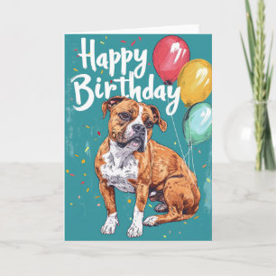 Carte American Staffordshire avec ballons Anniversaire