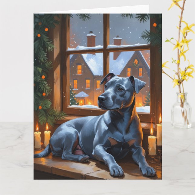 Carte American Staffordshire Christmas Lights (Fleur jaune)