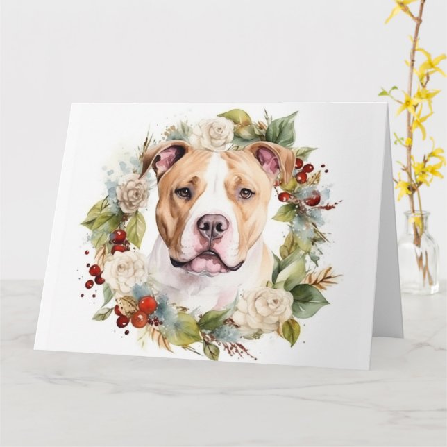 Carte American Staffordshire Fête de la couronne de Noël (Fleur jaune)