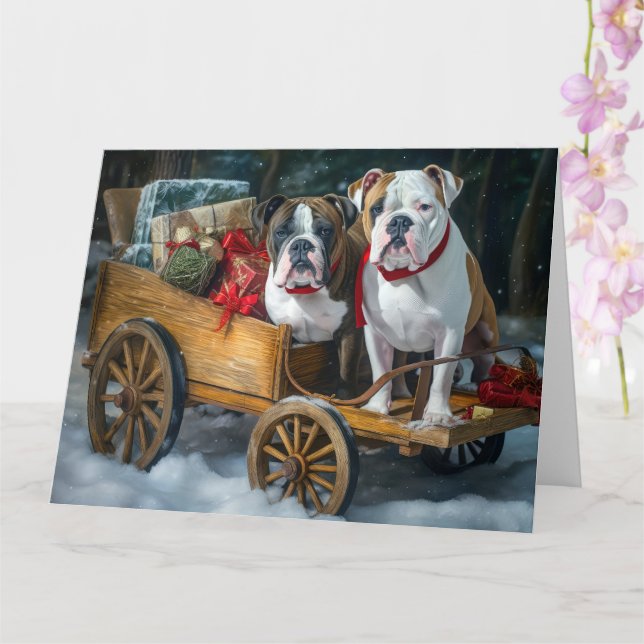 Carte American Staffordshire Snowy Sleigh Noël (Orchidée)