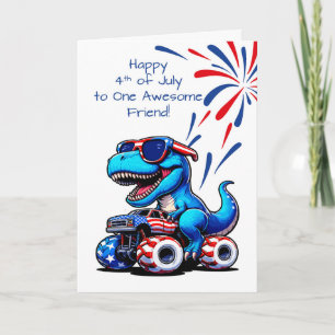 Carte Ami 4 juillet Dinosaur T-Rex Camion