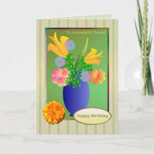 Carte Ami Anniversaire - Fleurs exotiques dans un vase C