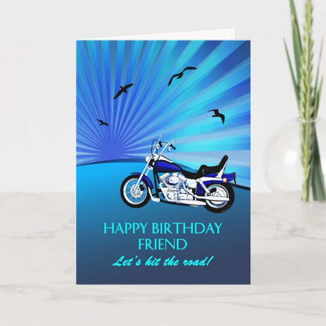 Carte Ami Anniversaire Motorbike Sunset Card (Devant)
