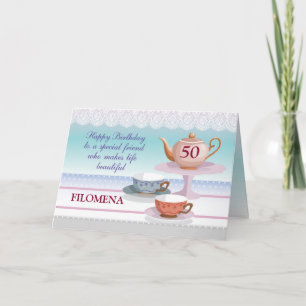 Carte Ami Anniversaire Nom personnalisé Teapot and Teacu