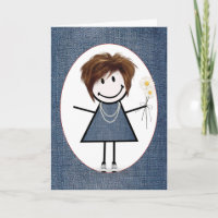 Ami Anniversaire Stick Figure Girl avec marguerite