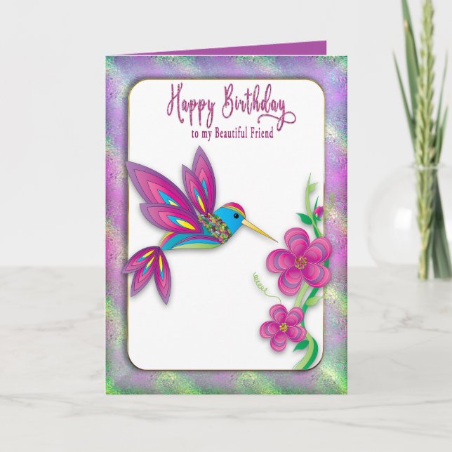 Carte Ami d'anniversaire Abstrait colibri coloré (Devant)