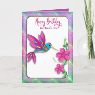 Carte Ami d'anniversaire Abstrait colibri coloré