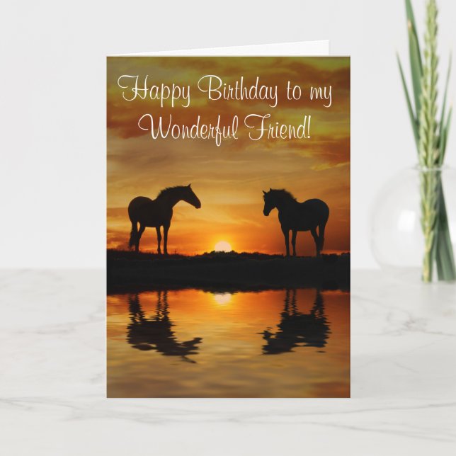 Carte Ami d'anniversaire avec des chevaux et de l'eau (Devant)