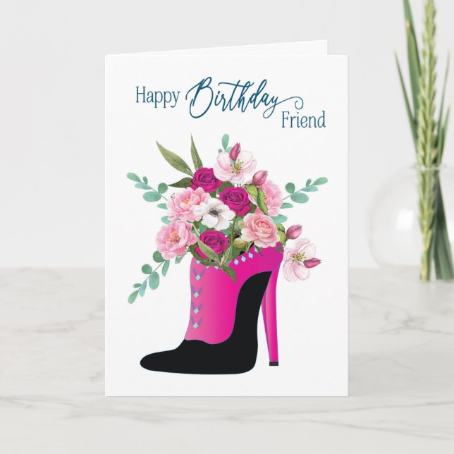 Carte Ami d'anniversaire Belles fleurs talon haute chaus (Devant)